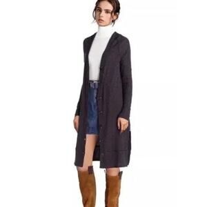 We The Free Women Sparkle Knee Length Button Front Cardigan Sweater Size L Black